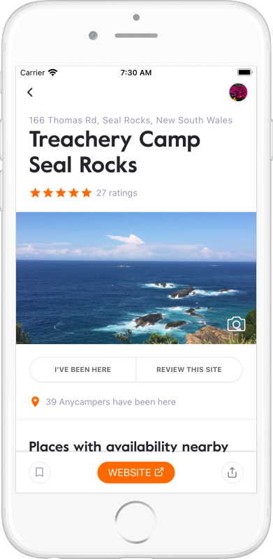 Screenshot of Anycamp app viewing reviews screen
